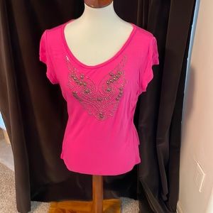 Bright pink beaded tee